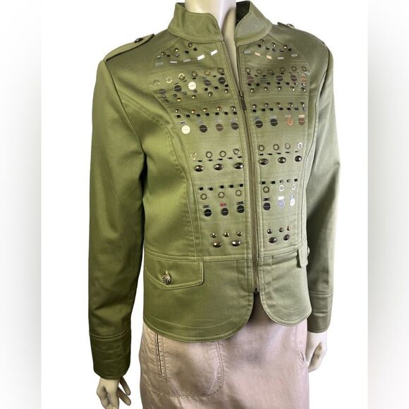 City Girl by Nancy Bolen NWOT Embellished Military Style Jacket Size Medium - Picture 3 of 8